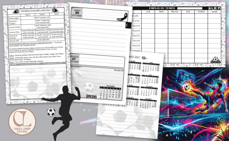 agenda scolaire foot 2026 2027 journalier garçon football foot 2 ce2 cm1 cm2 6è 5è 4è 3è collège primaire lycée fan de foot